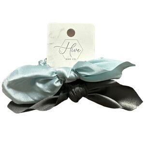 Set of 2 Hive and Co Hair Ties with Bow - Blue & Gray #736132